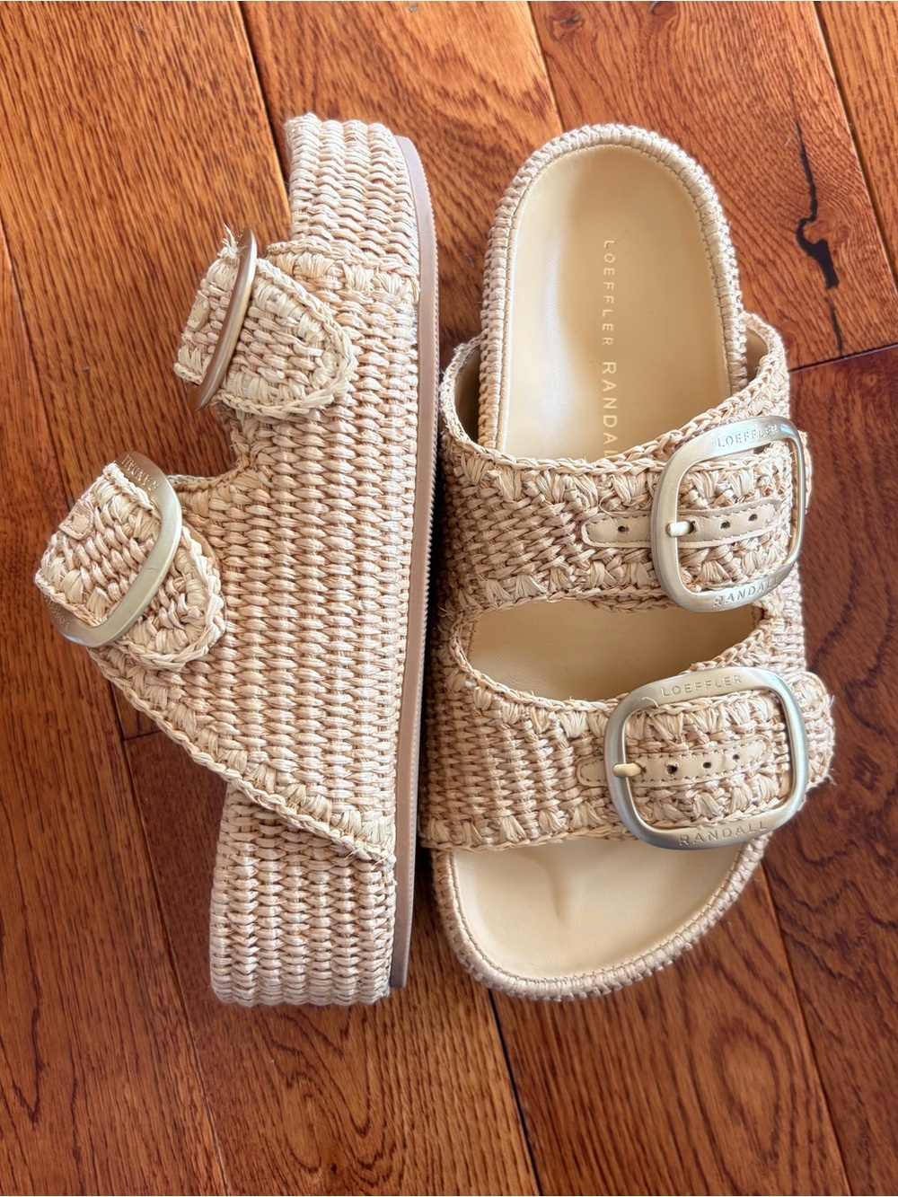 Loeffler Randall Natural Woven Double-Buckle Slide Sandals - Picture 5 of 9